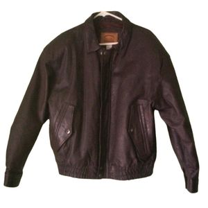 St. Johns Bay Leather Bomber Jacket Size Large